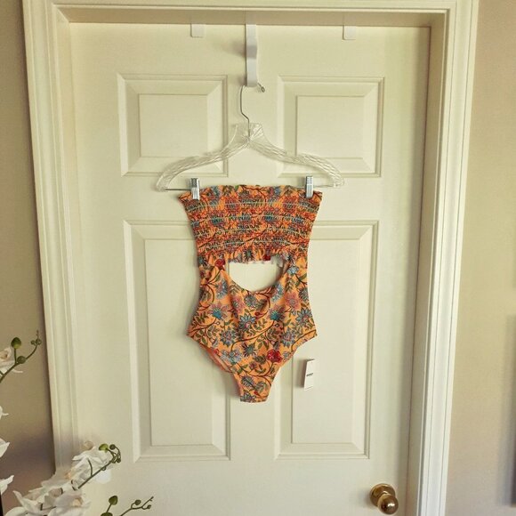 NWT Mosmann mustard floral rib one piece swimsuit, XS - Picture 6 of 7
